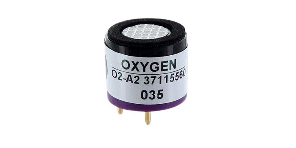 Alphasense O2-A2 oxygen sensor front view offering stable readings for gas detectors.