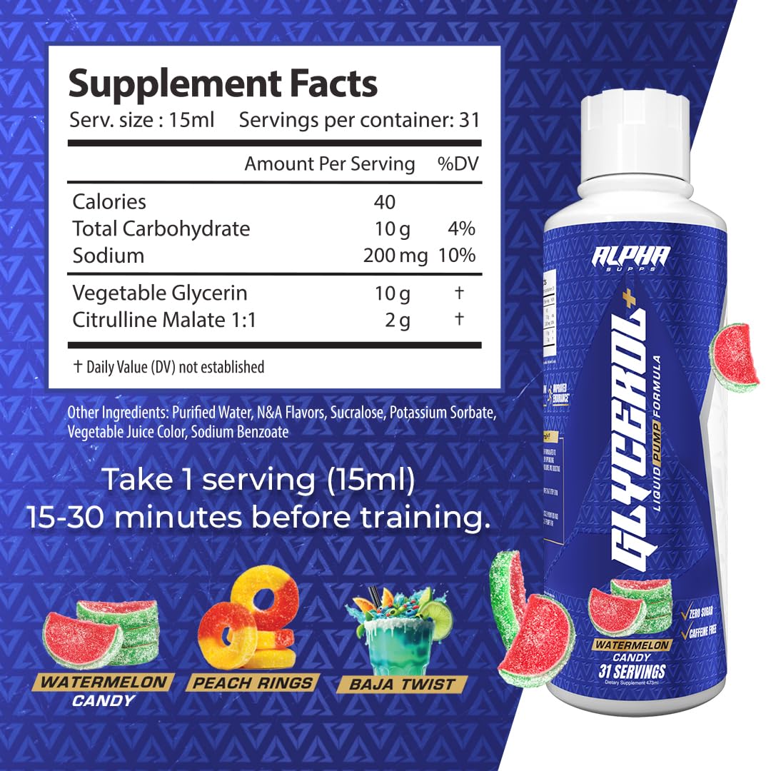 Alpha Supps Glycerol+ Liquid Pump Mix highlights improved muscular fullness