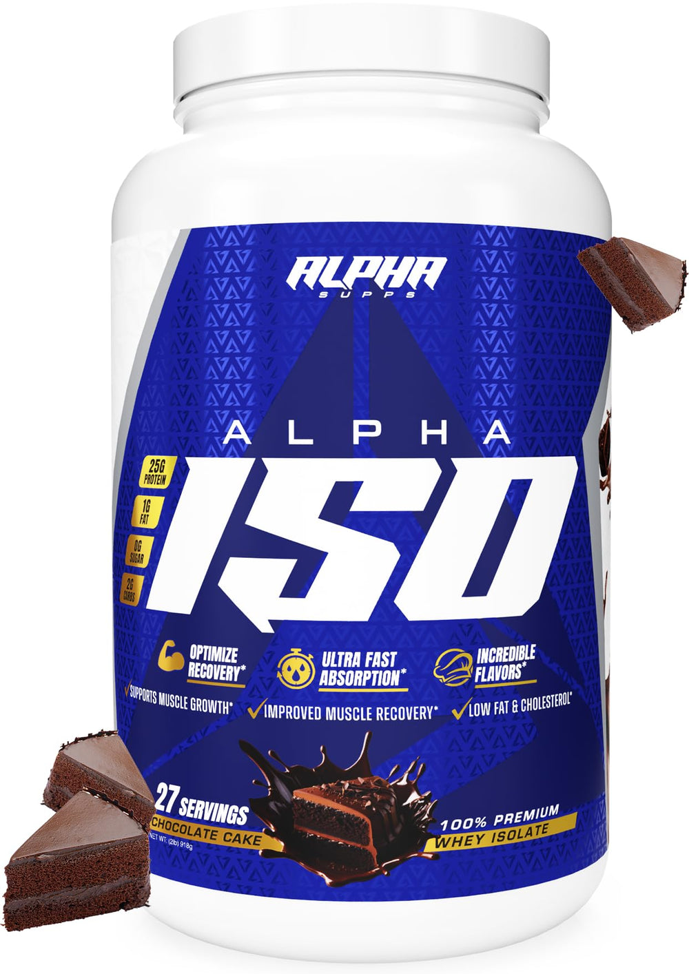 Alpha Supps ISO tub showing 25g protein per serving for muscle support