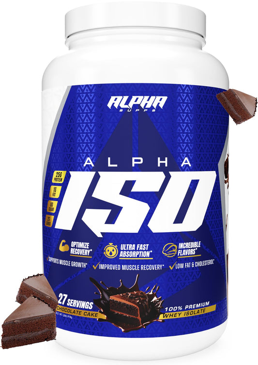 Alpha Supps ISO tub showing 25g protein per serving for muscle support