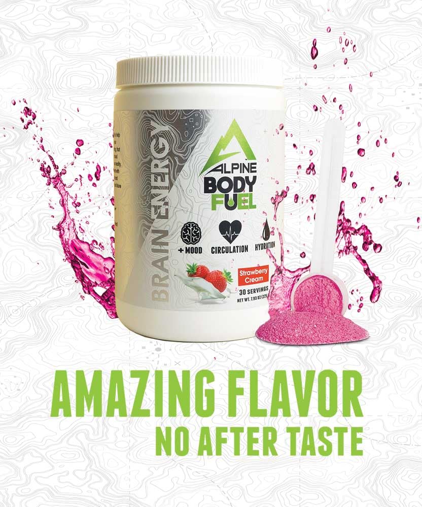 Pouring Alpine Innovations Body Fuel Focus Energy into a glass for easy mixing.