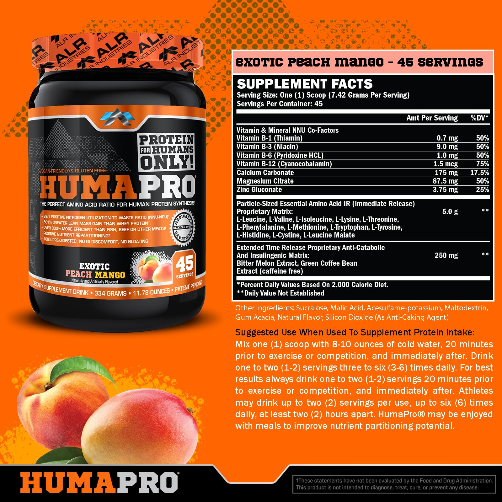 ALR Humapro bottle close-up showing nutrition panel and amino ratios