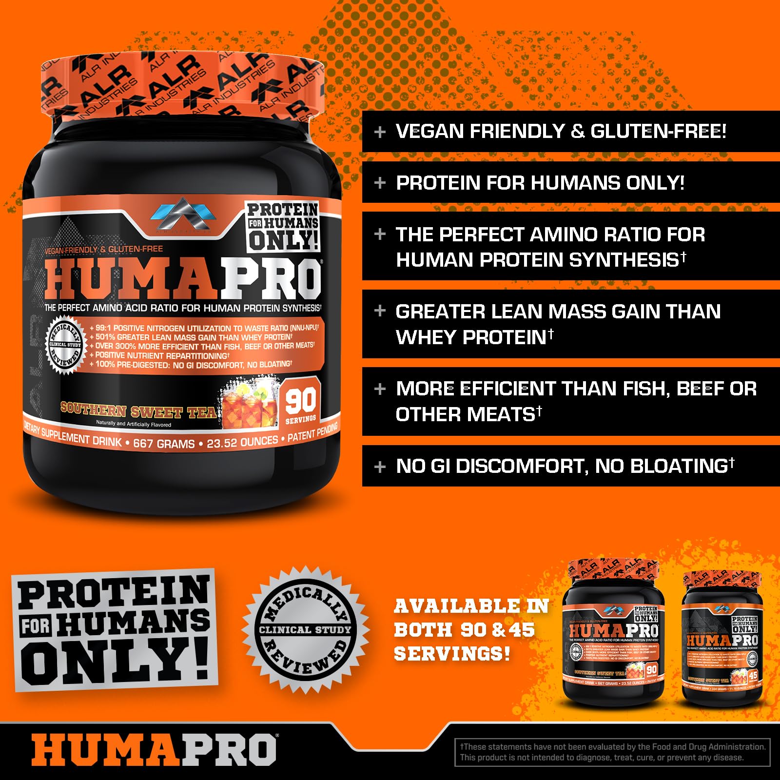 ALR Humapro macro nutrition label closeup highlighting vegan, allergen-free ingredients