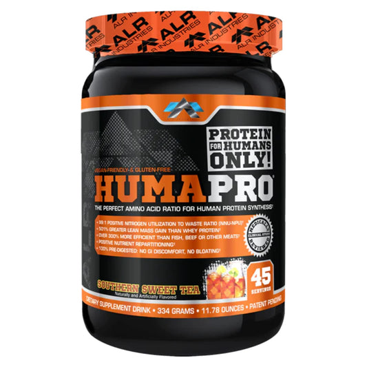 ALR Industries Humapro bottle front highlights vegan protein for lean muscle support.