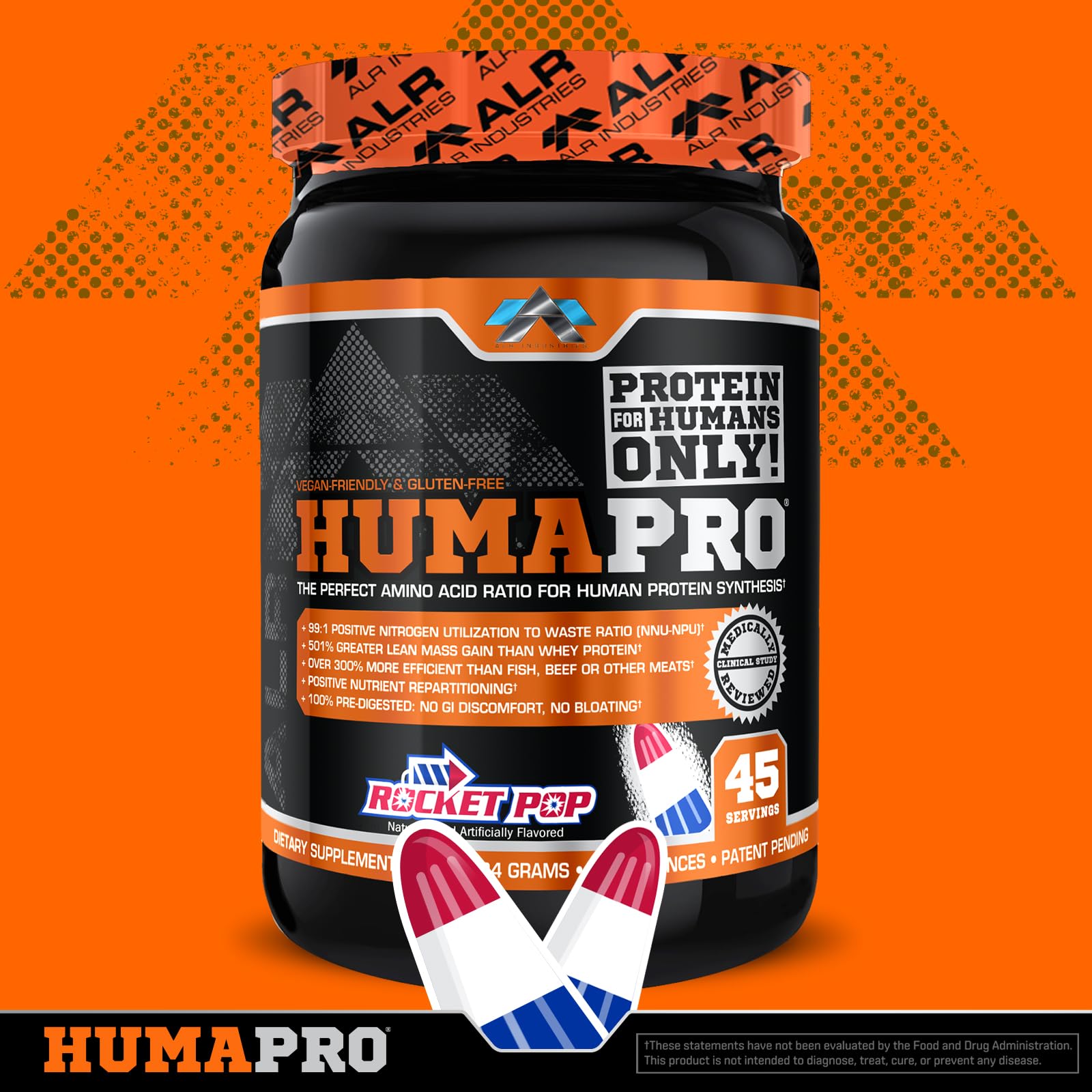 ALR Industries Humapro label glutenfree-diet highlights allergen-free vegan formula.