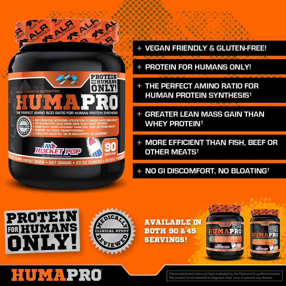 Close-up of Humapro powder texture, highlighting low-calorie nutrition.