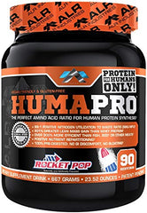 Scoop beside shaker with Humapro, ultra-concentrated amino acids powering workouts.