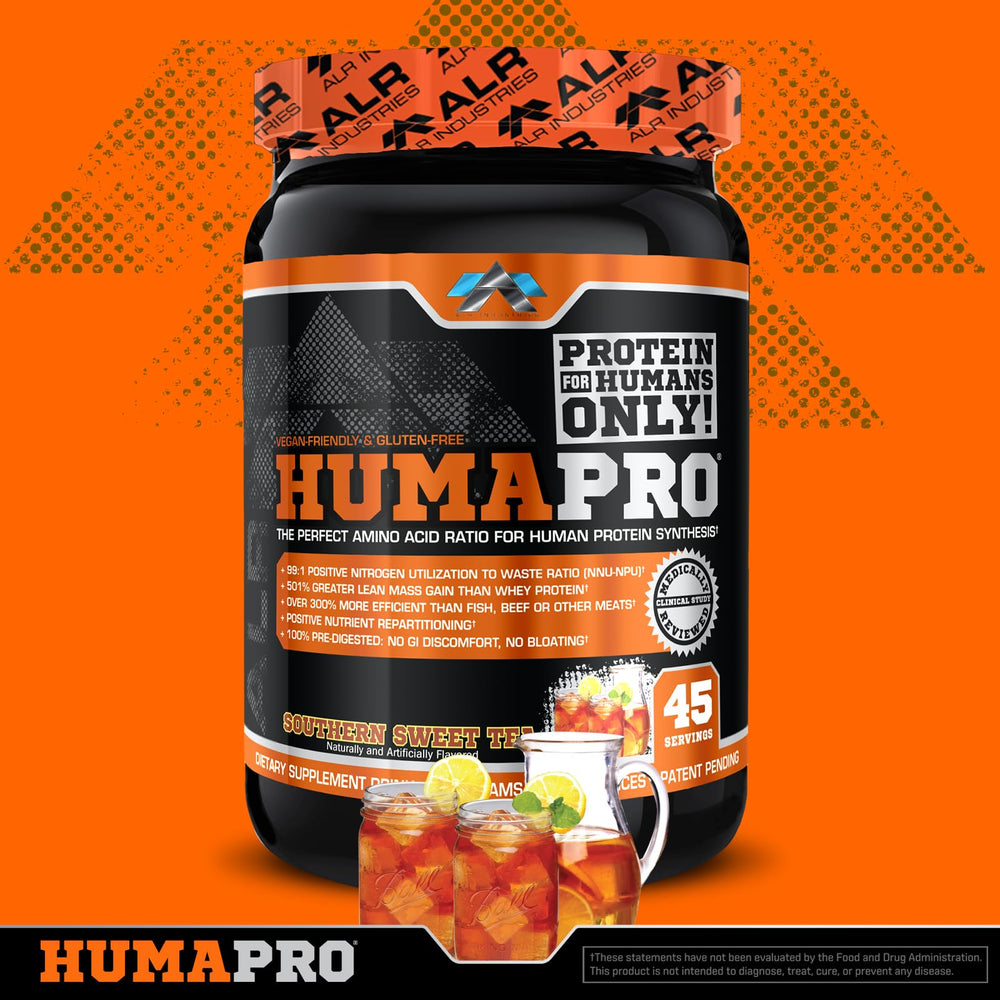 Humapro serving scoop shows measured portions for low-calorie protein use.