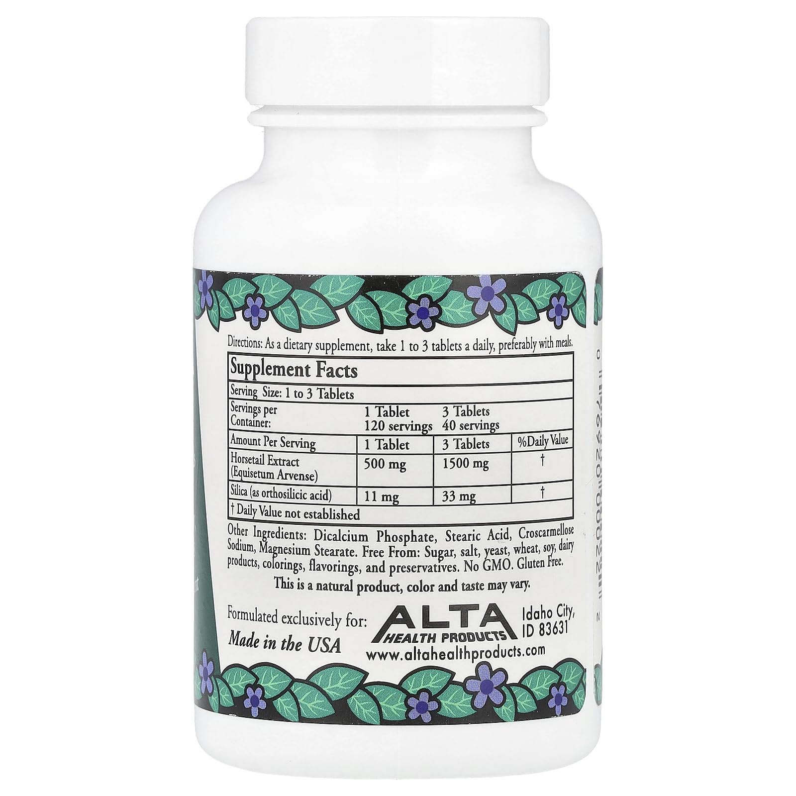 Alta Health Silica bottle back label shows ingredients and bioflavonoids for absorption
