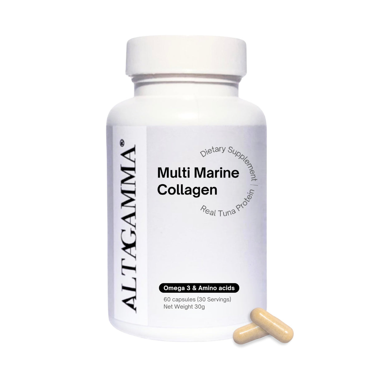 ALTAGAMMA Marine Collagen bottle shown for daily skin, hair and joint support