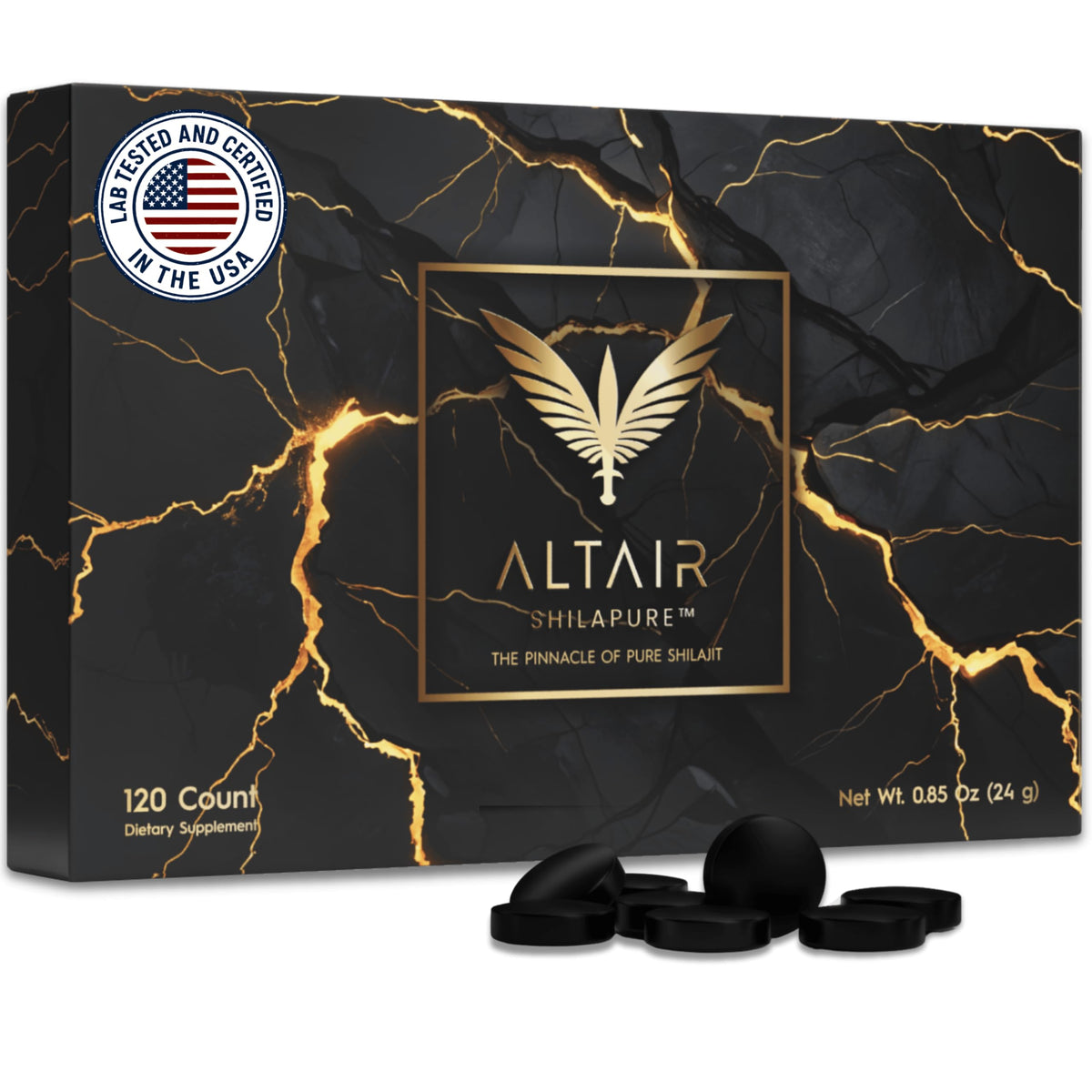 Altair Shilapure bottle-front shows premium purity and full 4-month supply.