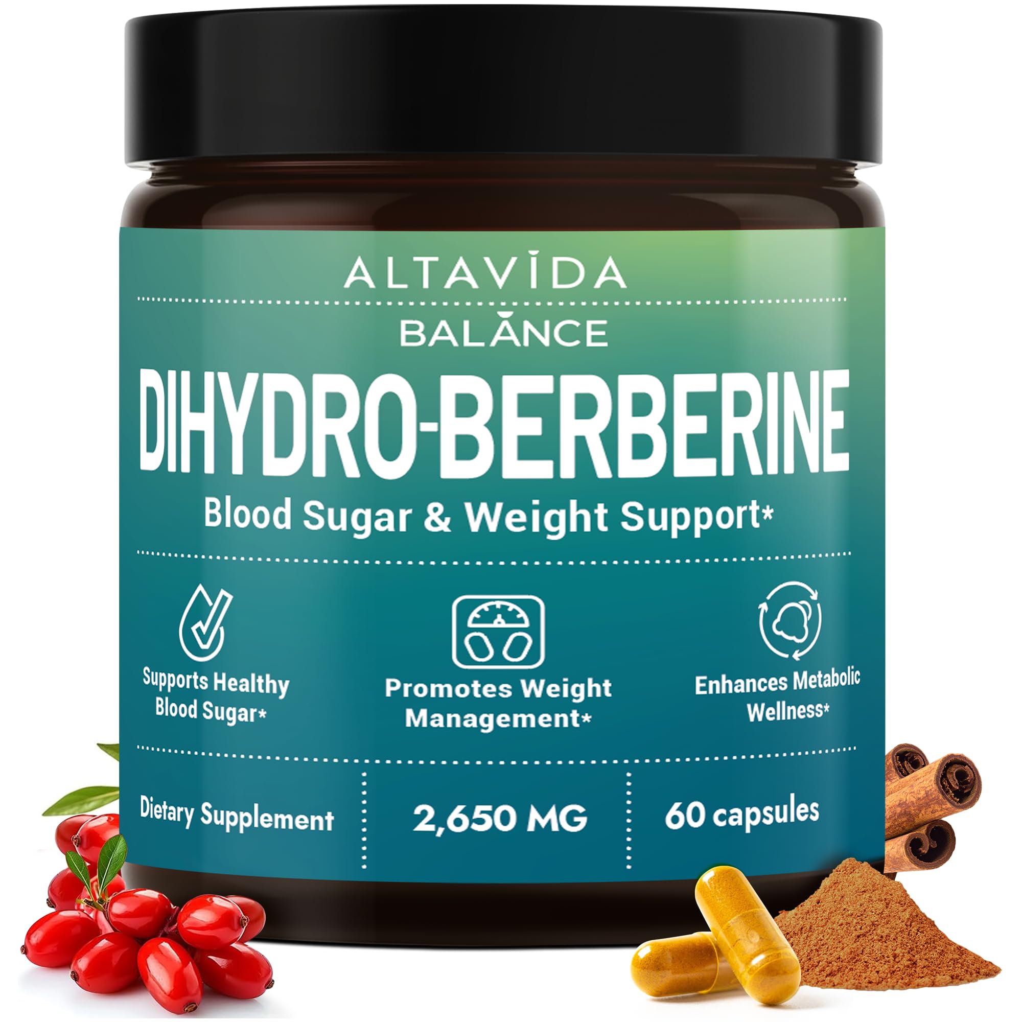 Altavida Dihydroberberine bottle pour showing easy daily use for metabolic wellness.