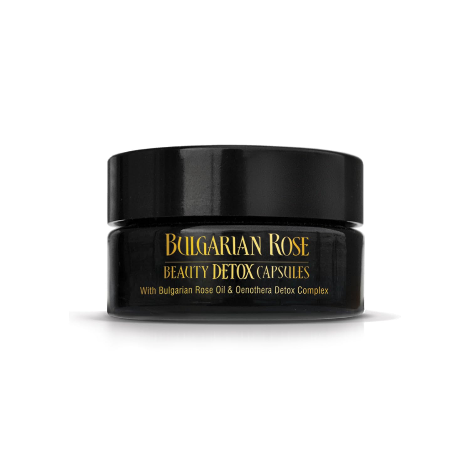 Closeup of Rose Beauty Detox capsules showing rose extract and detox complex for skin glow
