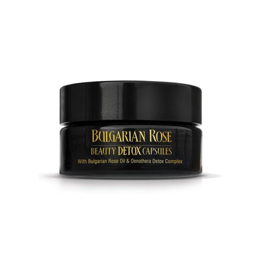 Closeup of Rose Beauty Detox capsules showing rose extract and detox complex for skin glow