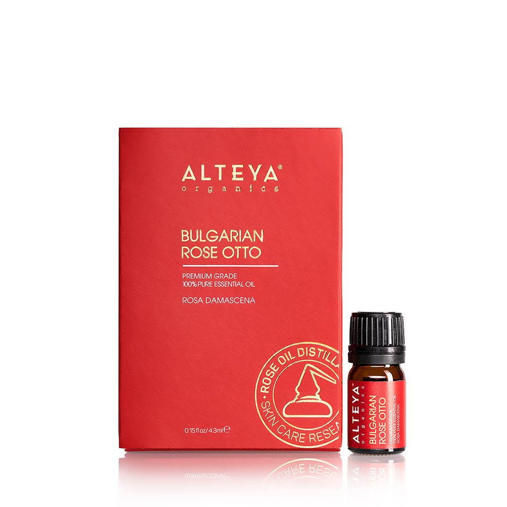 Alteya Organics Rose Essential Oil bottle for aromatherapy and skincare routines.