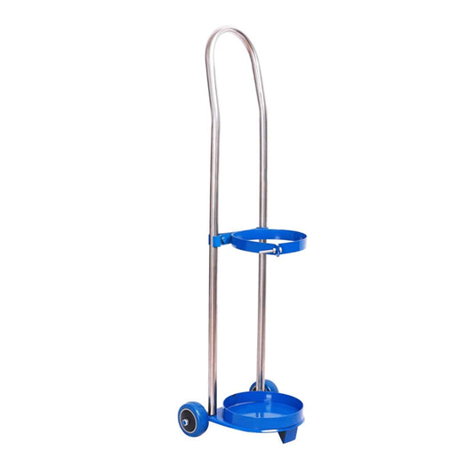 Altovexis portable oxygen tank cart with wheels demonstrates easy mobility.