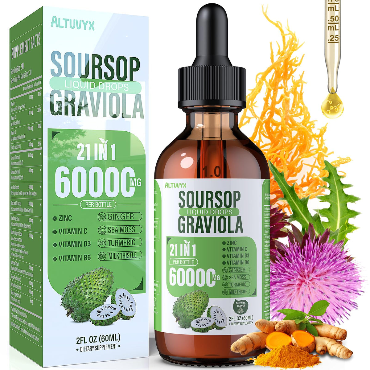 Altuvyx Soursop liquid drops bottle for easy daily wellness.