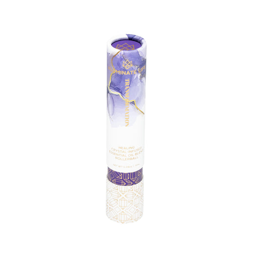 Aluminate Life amethyst crystal-infused rollerball with crystal infusion for transformation and clarity.