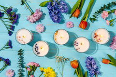 Crystal infused candle from Aluminate Life serves as decorative centerpiece.