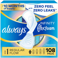 Always Infinity FlexFoam pad with wings, regular absorbency, secure fit.