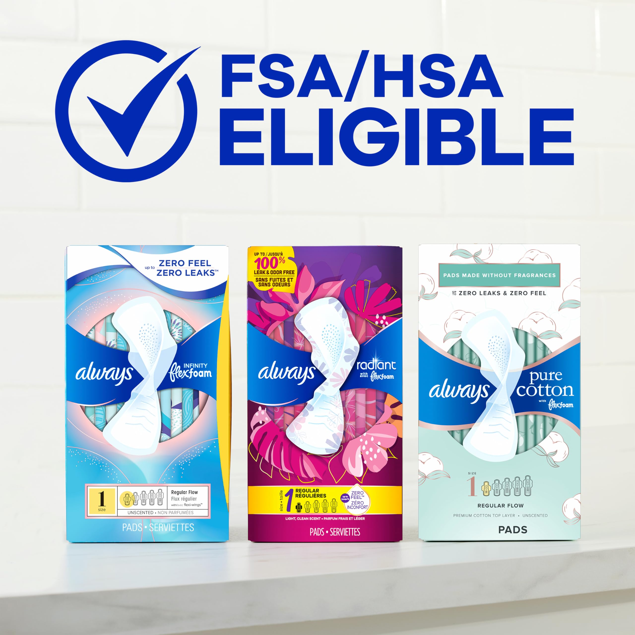 Always Infinity HSA/FSA eligible pads simplify purchases.