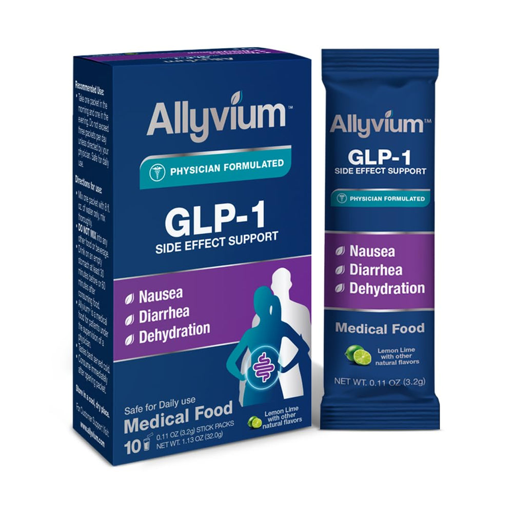 Alyvium nausea and diarrhea stickpack front packaging for convenient daily use