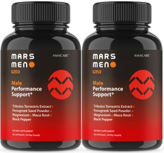 AMACARE Mars Men Plus bottle close-up for daily wellness with premium capsules