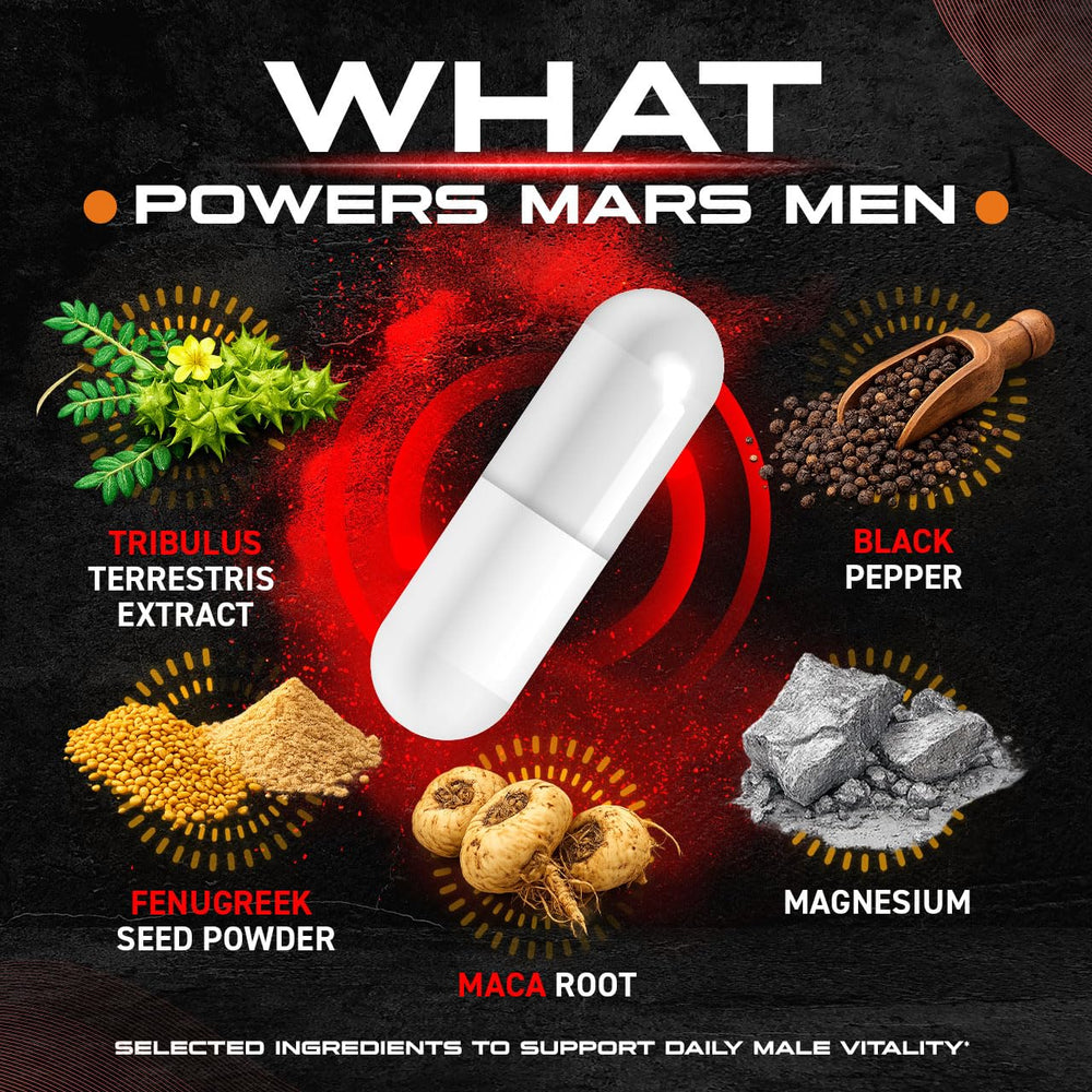 AMACARE Mars Men Plus bottle with serving guidance for consistency.