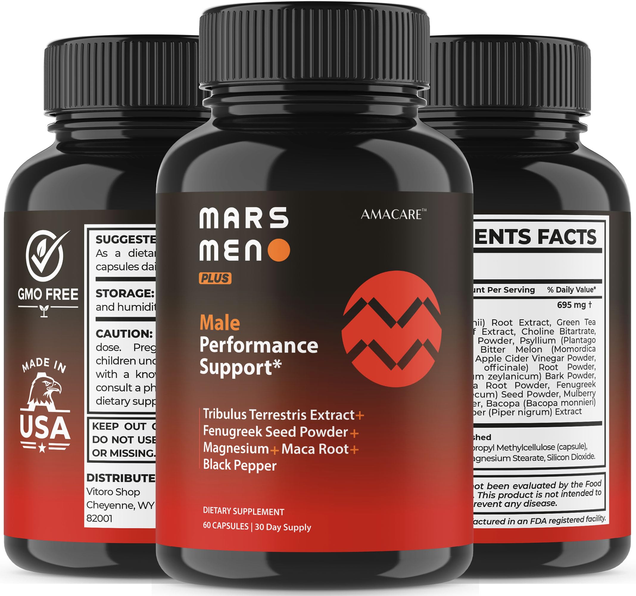 AMACARE Mars Men Plus bottle with soft focus background.