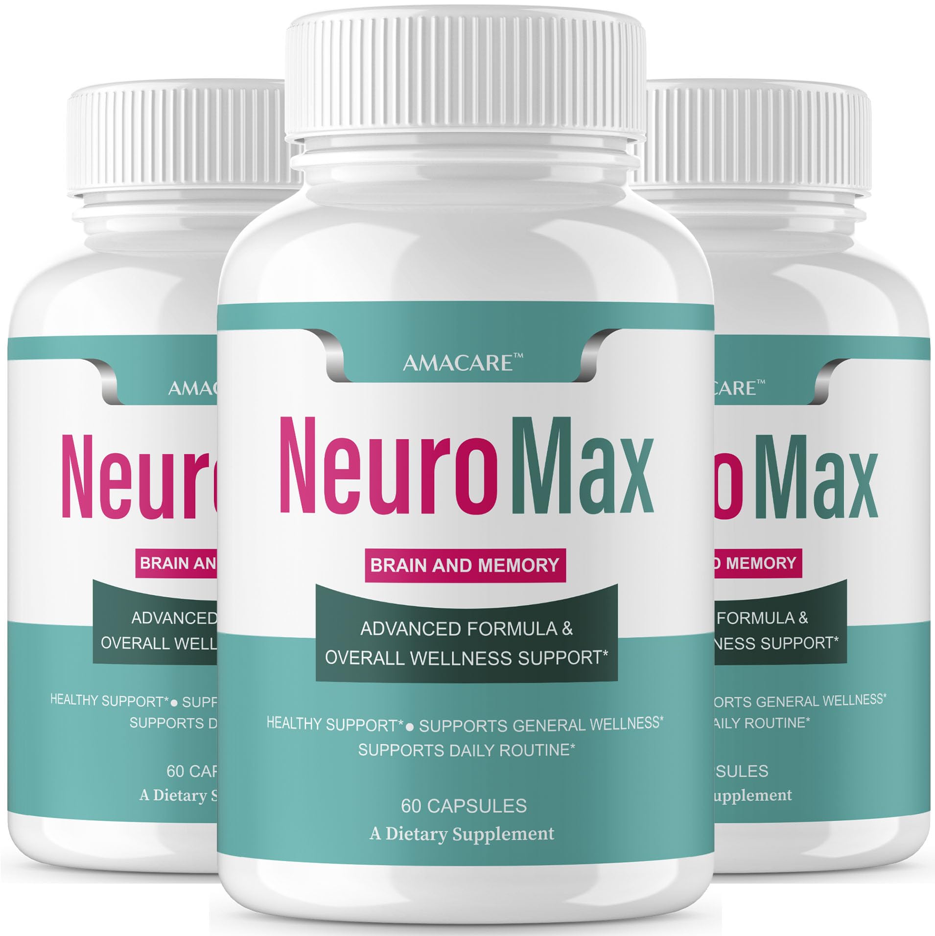 AMACARE Neuromax bottle front with capsules for daily cognitive support