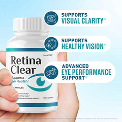 AMACARE Retina Clear bottle label highlighting USA GMP-quality