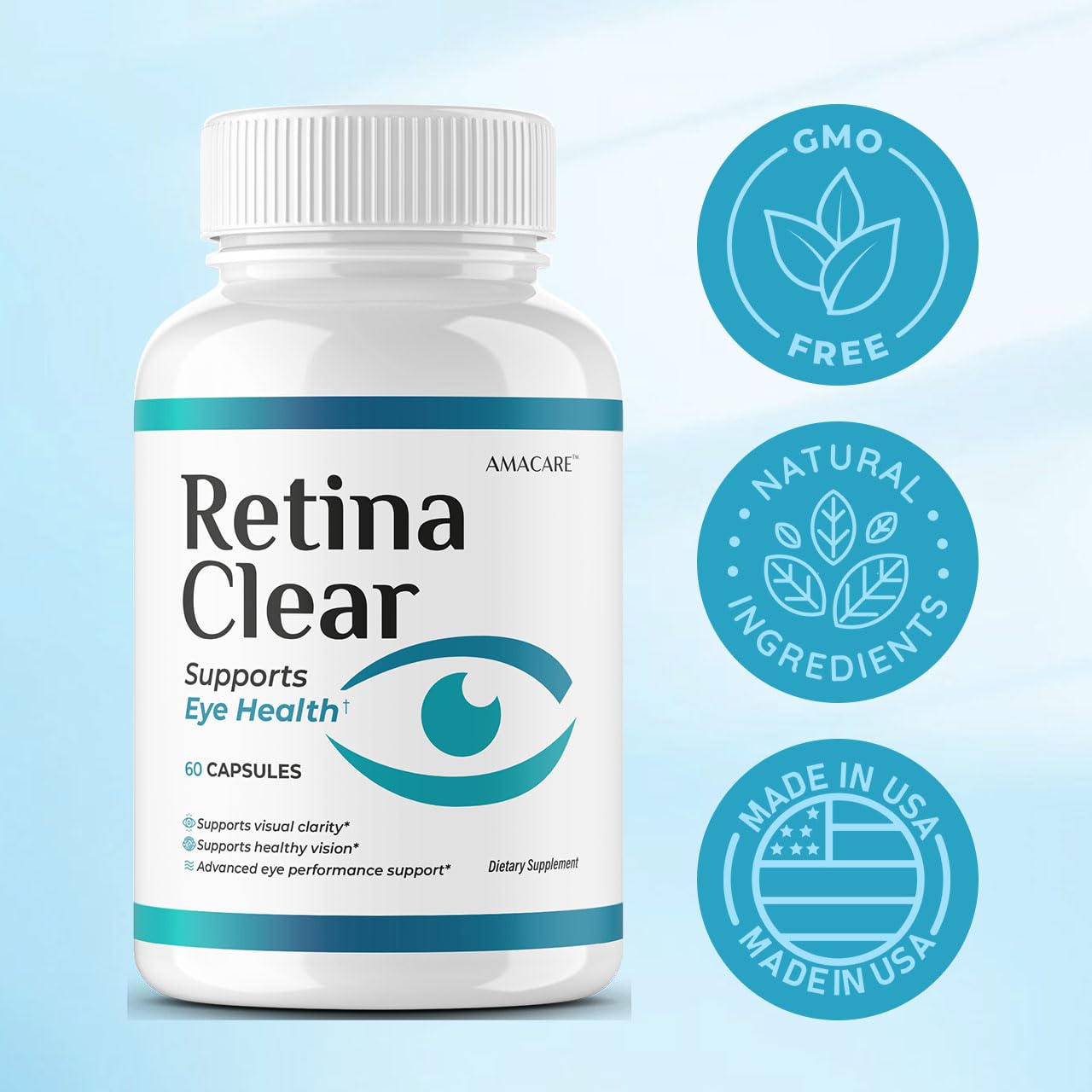AMACARE Retina Clear cap open with capsules prepared for your dose