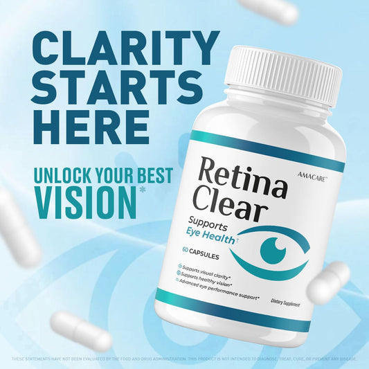 Close-up of AMACARE Retina Clear capsules ready for daily use