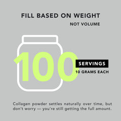 AMANDEAN Collagen Powder tub open – agglomerated texture designed for easy mixing.
