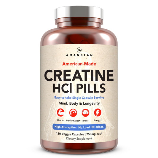 AMANDEAN Creatine HCl pills bottle for everyday workouts and recovery.