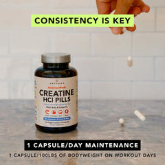 AMANDEAN Creatine HCl vegan-friendly capsules ready for training.