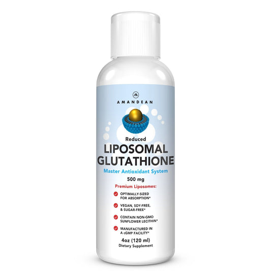 AMANDEAN Liposomal Glutathione bottle pour demonstrates easy serving and potency