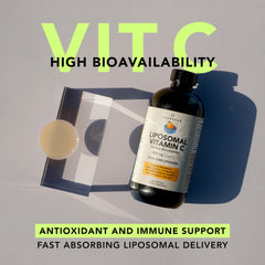 Close-up of the AMANDEAN dropper with liquid vitamin C showing fast absorption
