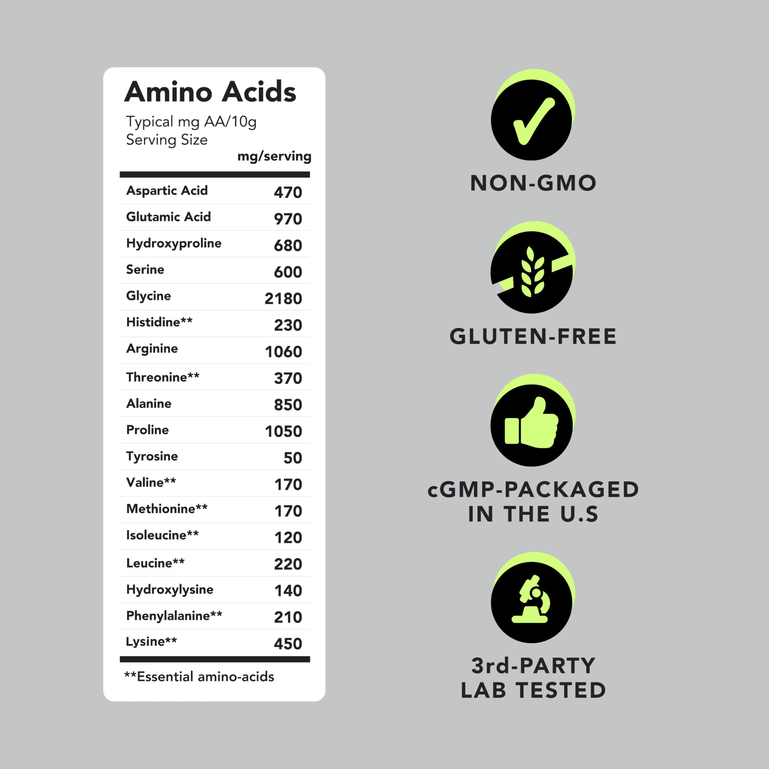 AMANDEAN marine collagen product with clear quality indicators.