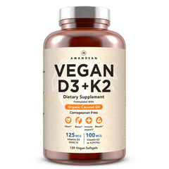 AMANDEAN vegan D3 K2 bottle front for daily bone and mood support