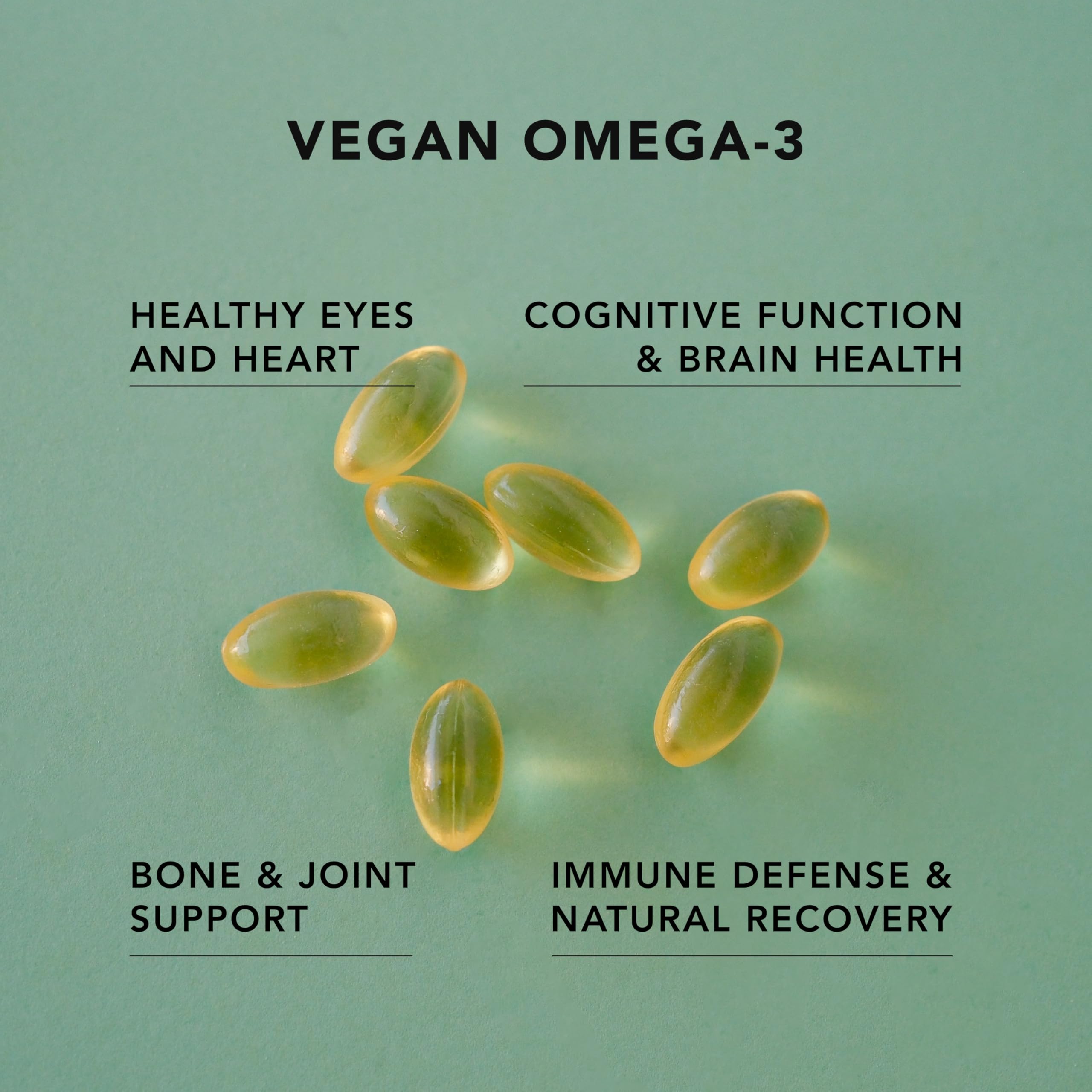 AMANDEAN Vegan Omega-3 label closeup—USA-grown, non-GMO algal oil.