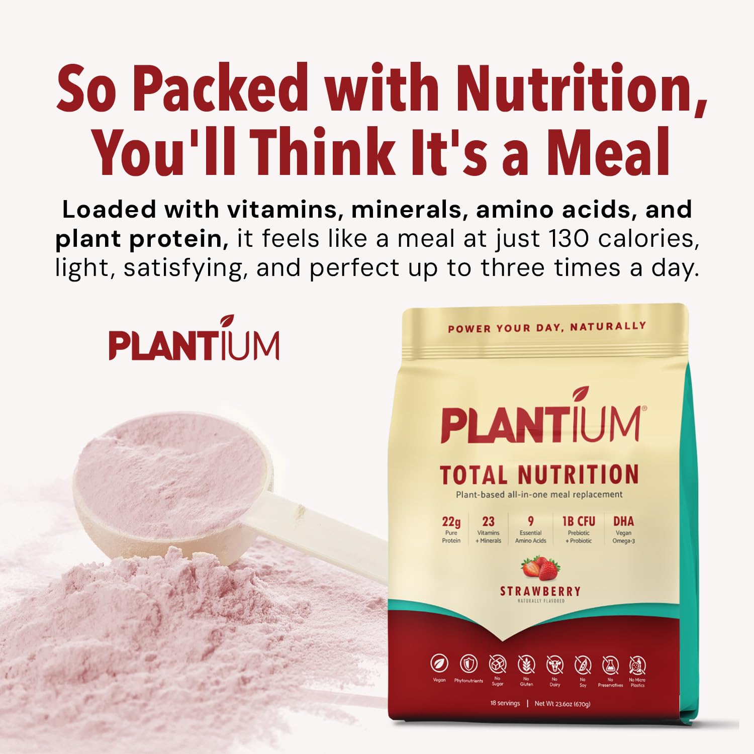 AMAXI Plantium ingredients close-up greens and DHA for vitality.