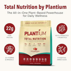 AMAXI Plantium strawberry powder scoop for quick, protein-rich meals.