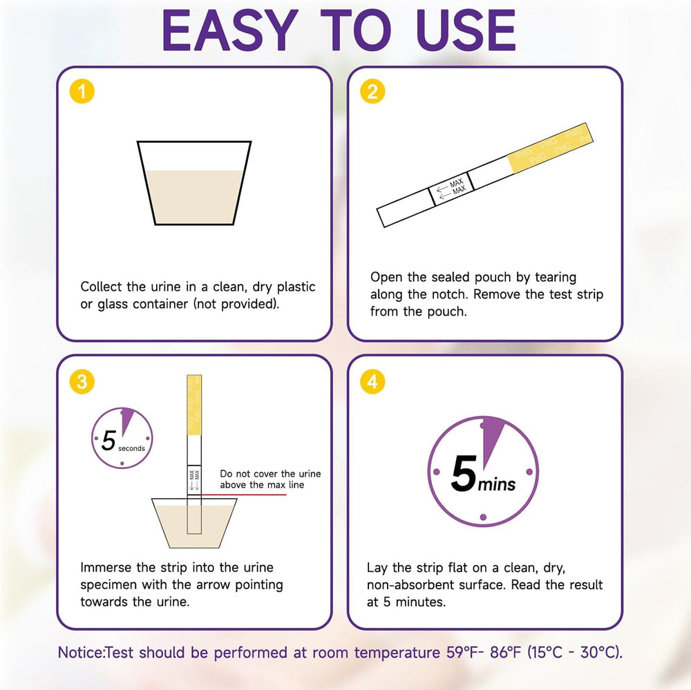 A Amazewell PdG test strip being dipped into urine for easy testing.