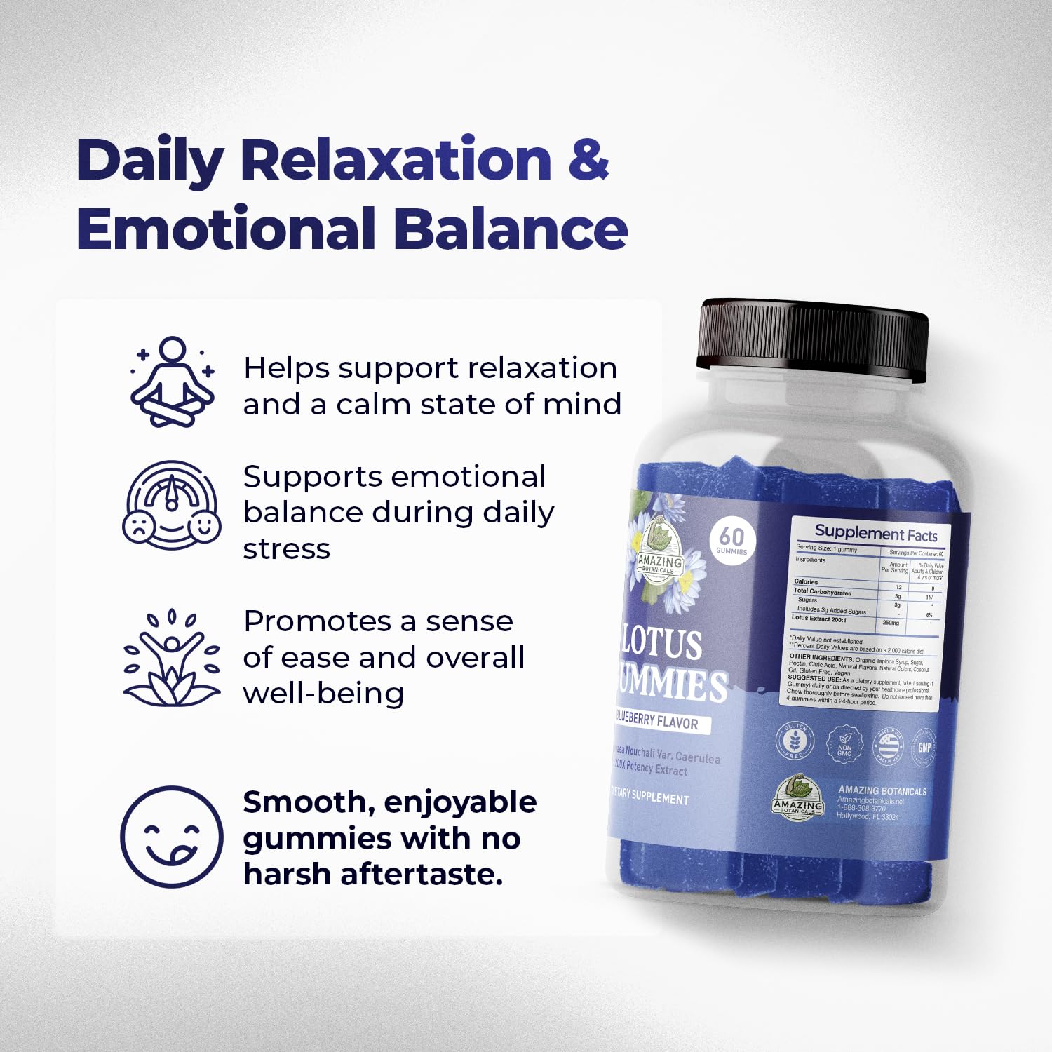 Amazing Botanicals Blueberry Lotus Gummies berry swirl closeup suggests soothing moments.
