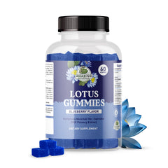 Amazing Botanicals Blueberry Lotus Gummies bottle for calming moments and daily wellness.