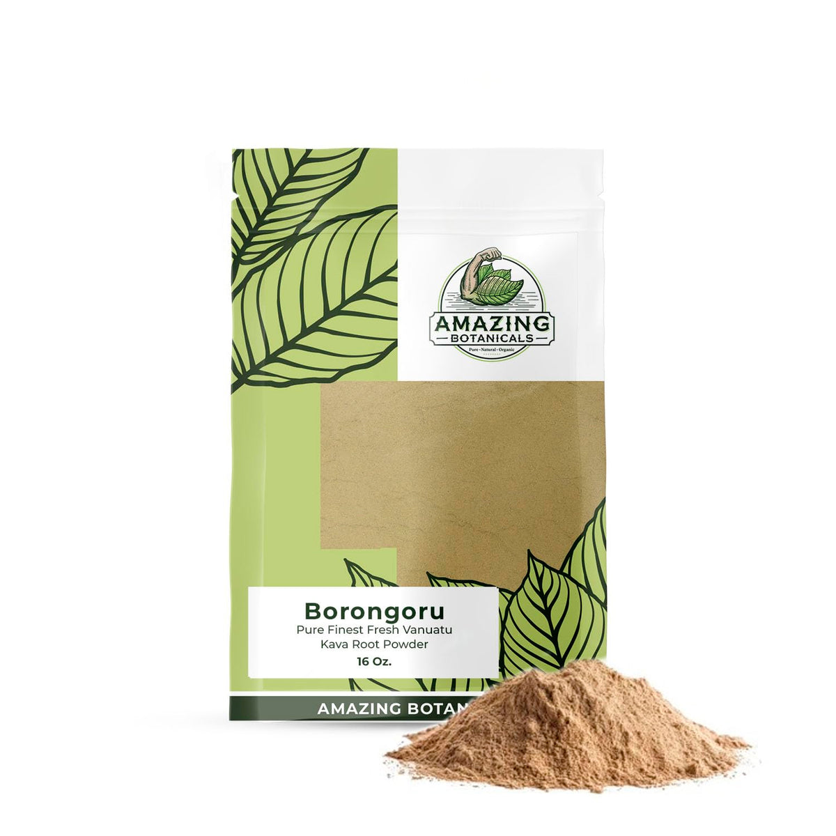 Amazing Botanicals Borongoru Kava root 16oz bag showing premium quality for calming rituals.