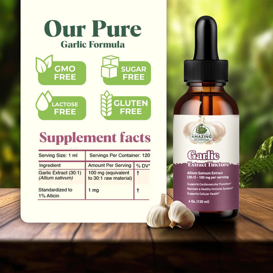 Dropper of Amazing Botanicals Garlic Tincture for precise dosing