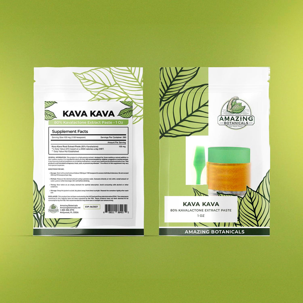 Amazing Botanicals Kava Kava paste night-use setup suggests calming routine.