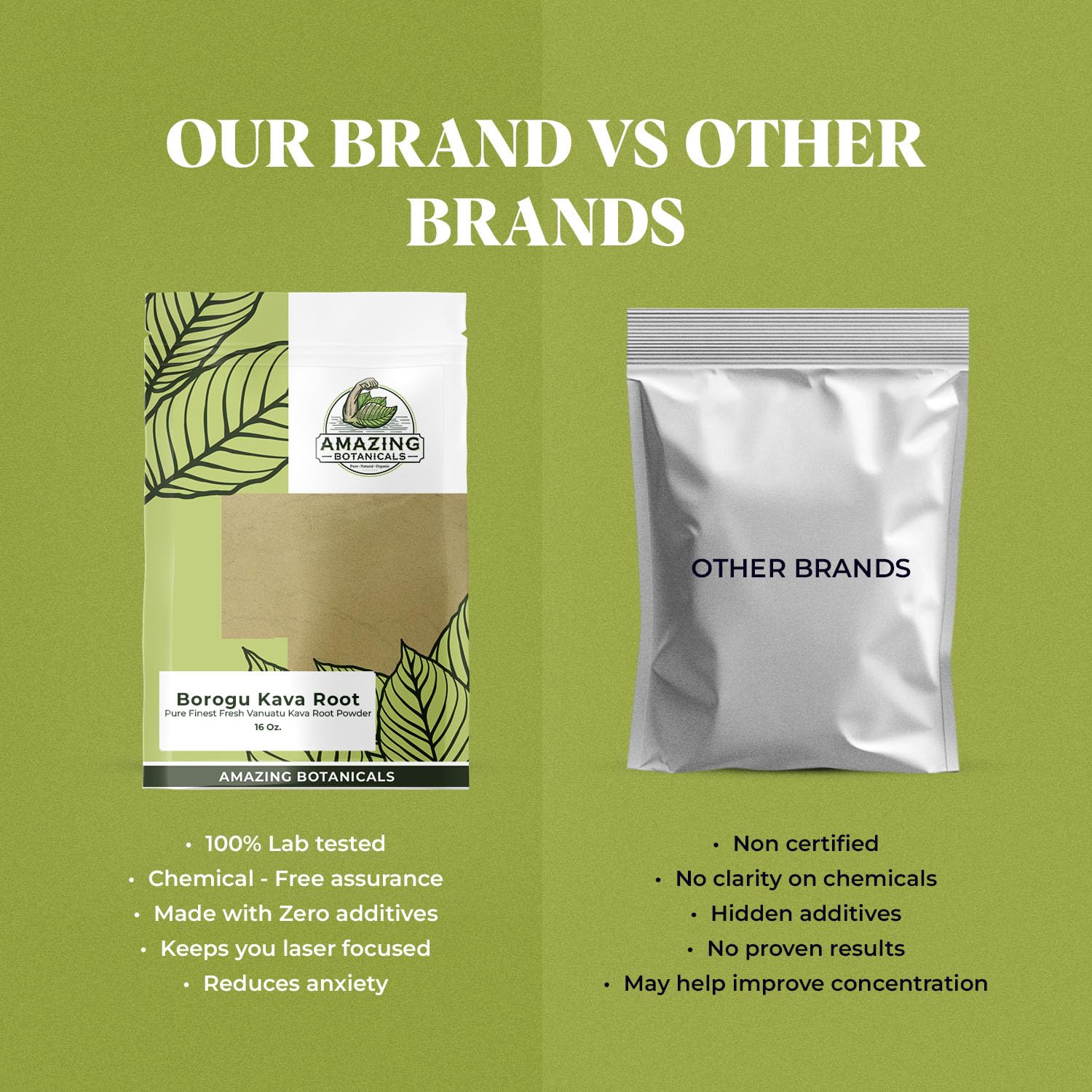 Amazing Botanicals label detail highlighting value and origin.